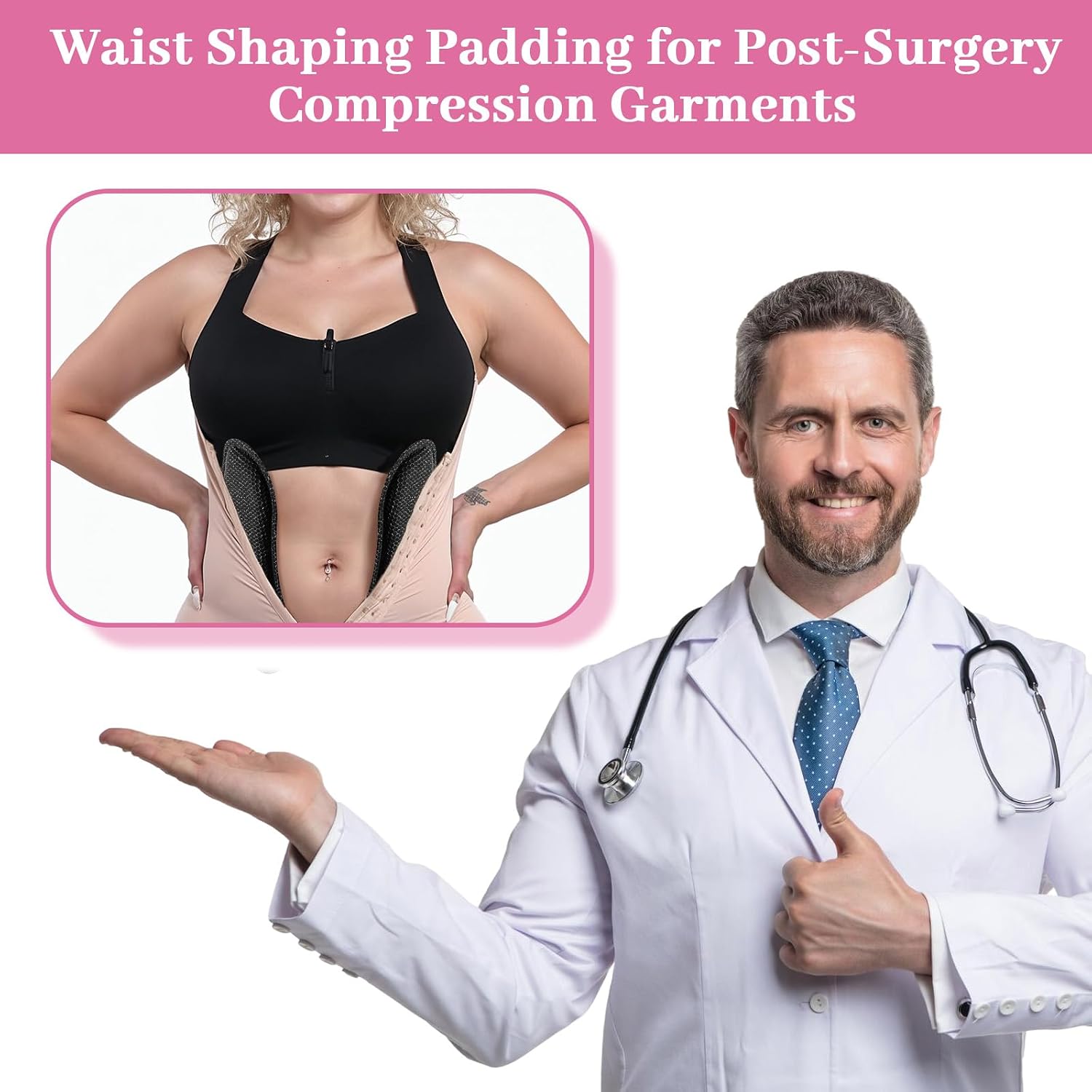 2PCS Non-Slip Side Lipo Foam Pads, 0.5IN Thick Comfort, Waist Shaping Padding for Post-Surgery Compression Garments (2, Black)