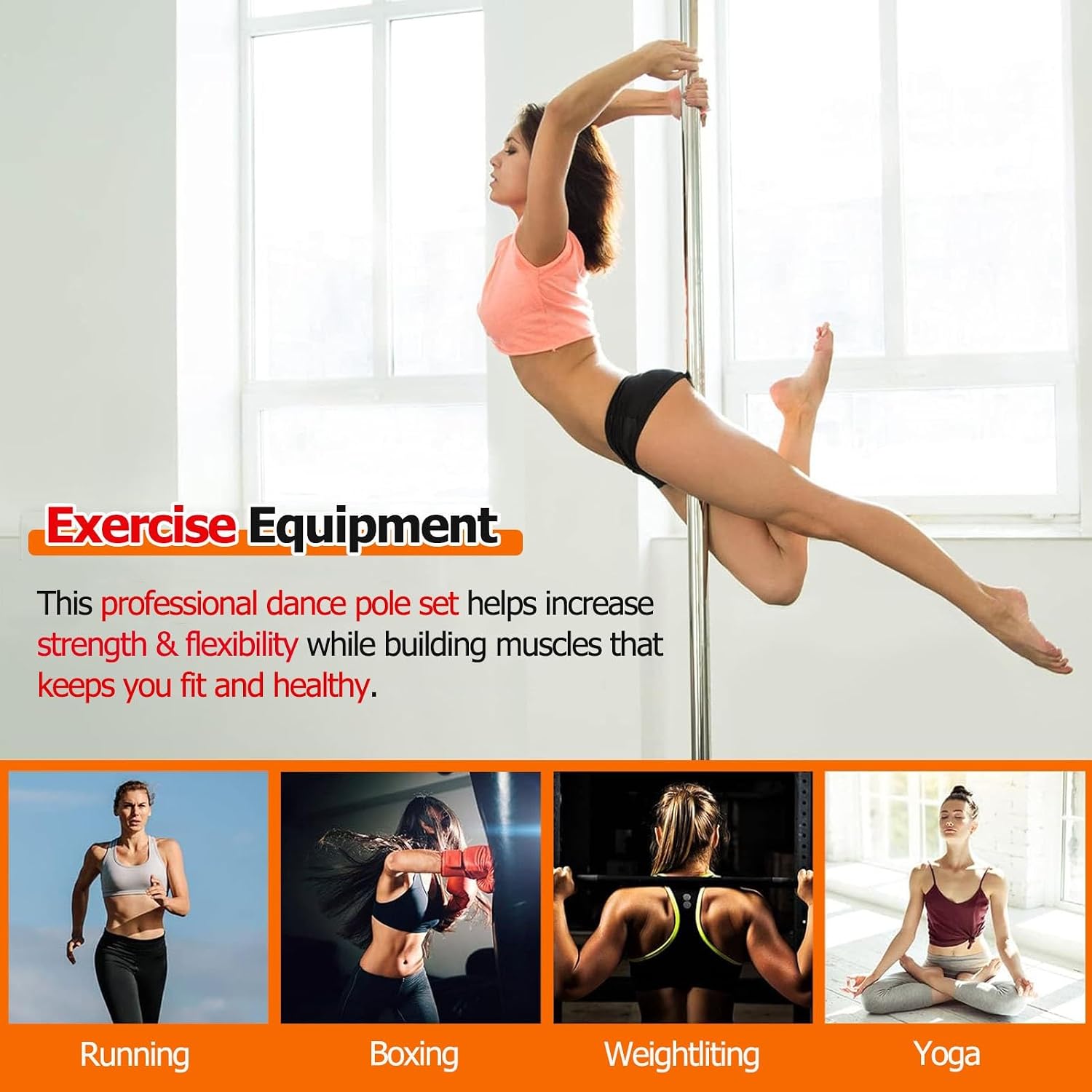 Adjustable Ballet Barre & Portable Dance Pole - Heavy-Duty Fitness Equipment for Home, Gym, & Parties - Complete Accessory Set (Color: Black)