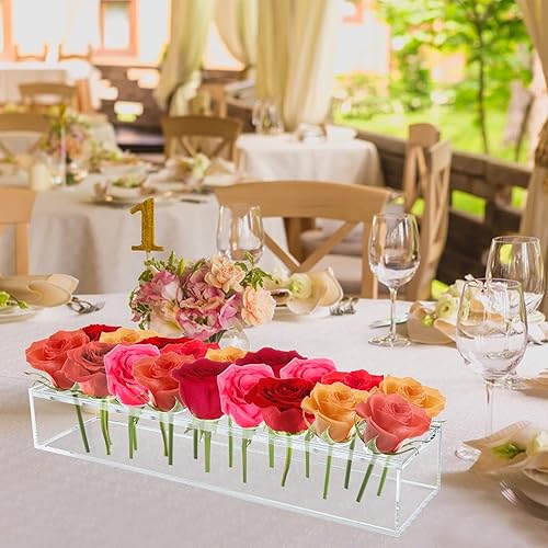 Miniatura 3 de Florero de acrílico transparente, centro de mesa rectangular floral para mesa de comedor, 15.75 pulgadas de largo, rectangular, decorativo, moderno,