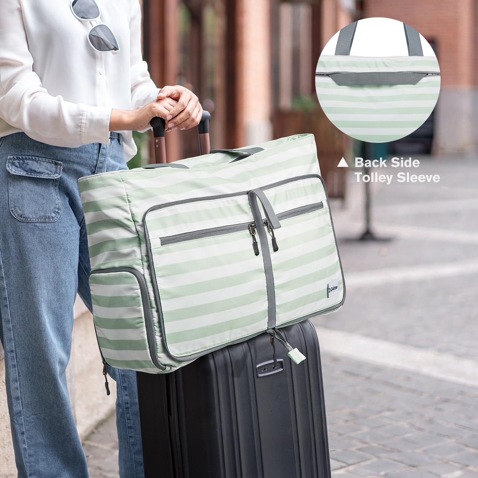 Bolsa de playa, bolsa de playa plegable con cremallera, bolsa de piscina impermeable a prueba de arena, Verde claro, XL 7