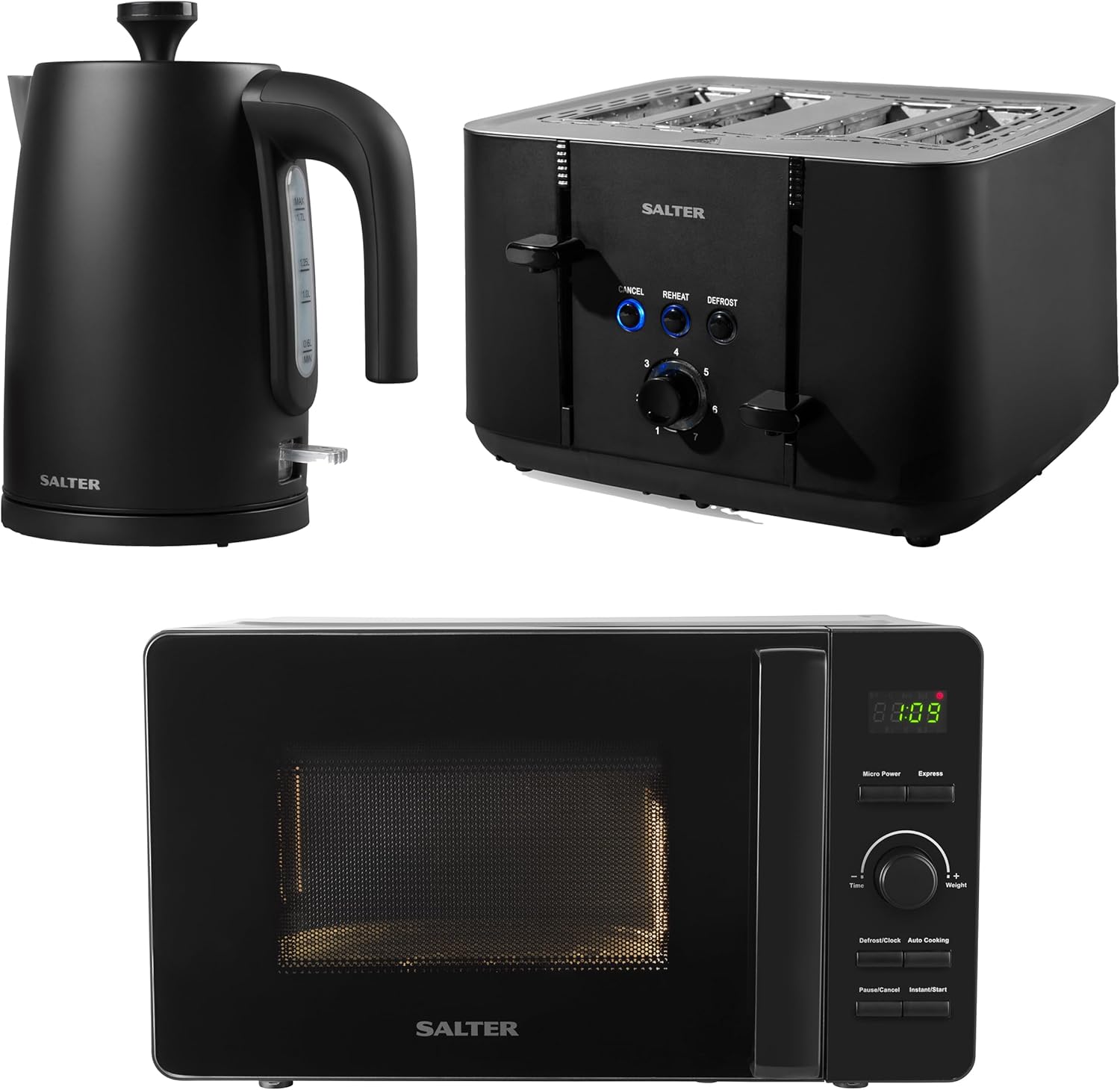 Salter COMBO8801 Kuro Kettle, Toaster and Microwave Set Matching