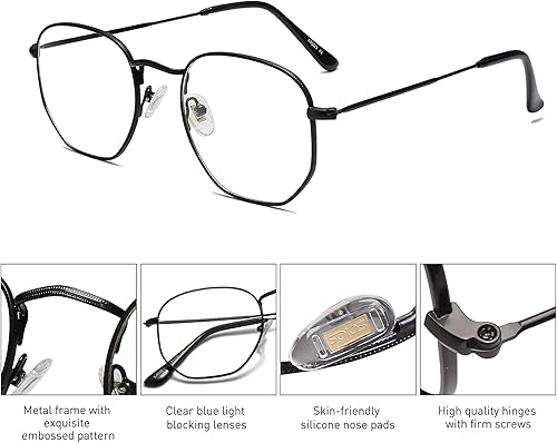 Miniatura 3 de SOJOS Gafas pequeñas con bloqueo de luz azul hexagonal, marco anti rayos azules, uno y solo SJ5036