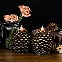 Vista 6 de Wondise - Velas sin llama con temporizador, con mecha parpadeante a batería, de cera real, en forma de piña, para decoración interior de vacaciones