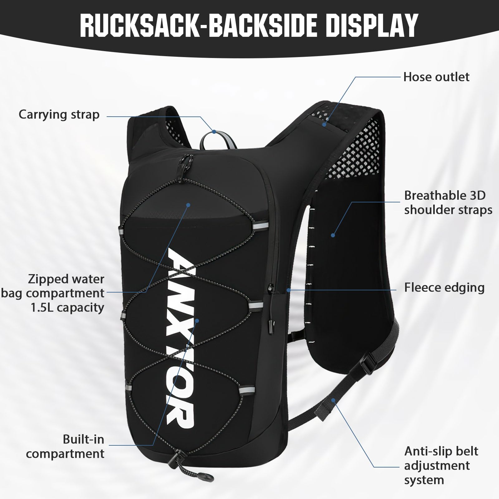 Sac Pour Courir Sac Hydratation Trail VHUTOU 5L - Gilet Running Réfléchissant - Homme Femme - Sifflet Sécurité Sac Eau 5l Sport