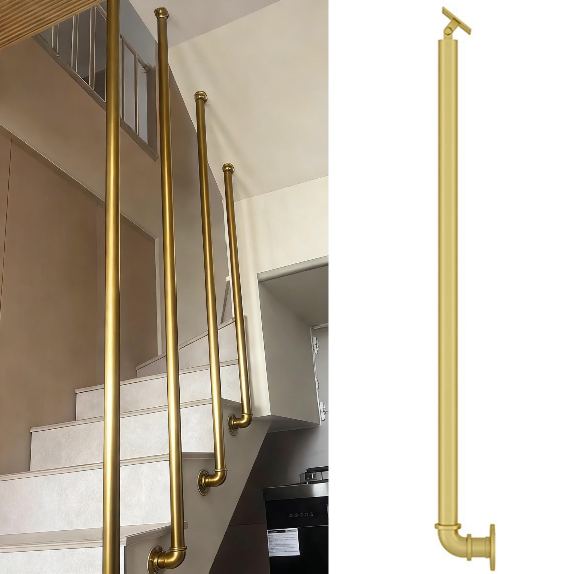 Balaustre redondo de hierro dorado para decorar pasillos de chalets modernos