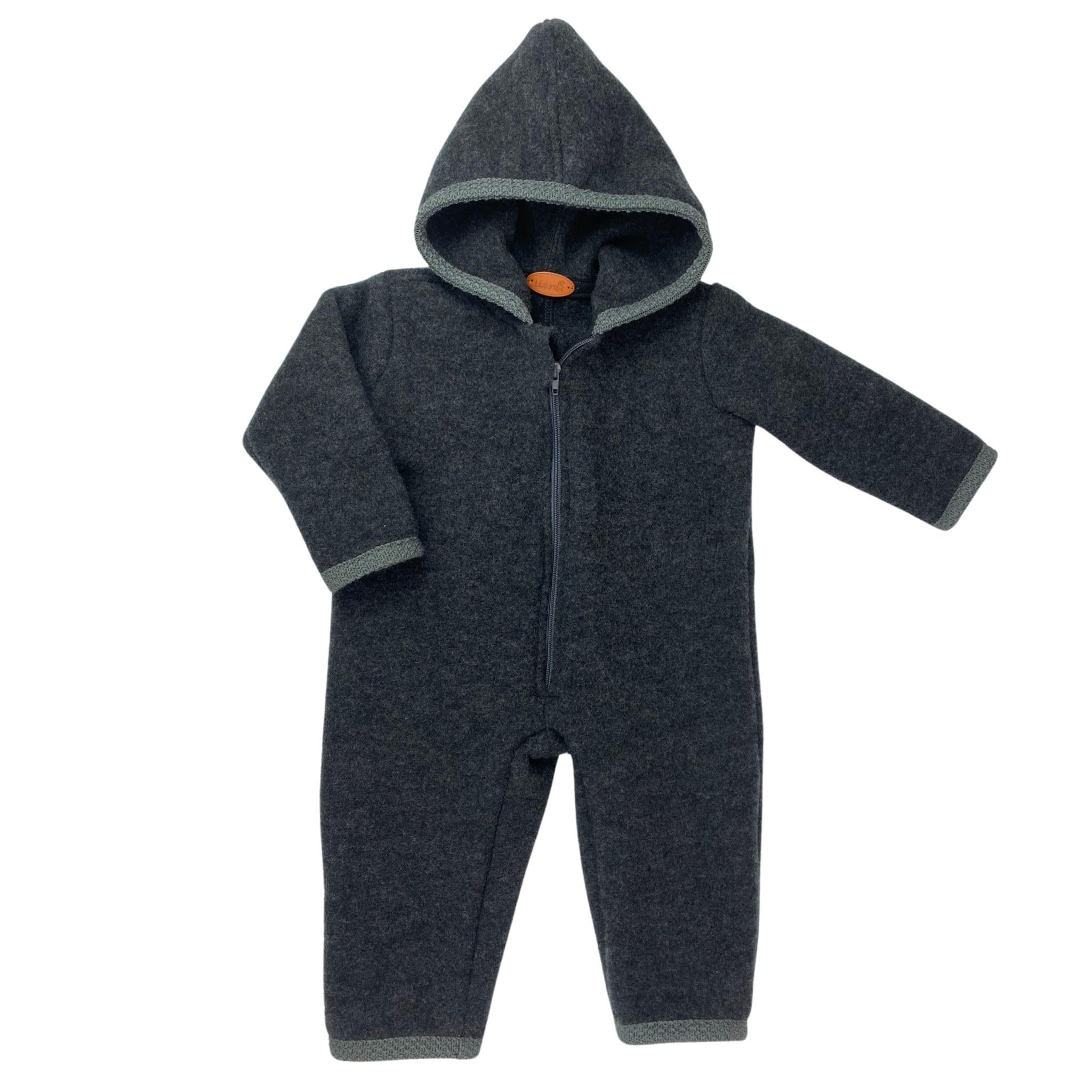 Lilakind Baby Wollfleece Overall Wolle Einteiler mit Kapuze Walkloden Walkoverall Kuschelweich Grau Gr. 62/68 - Made in Germany