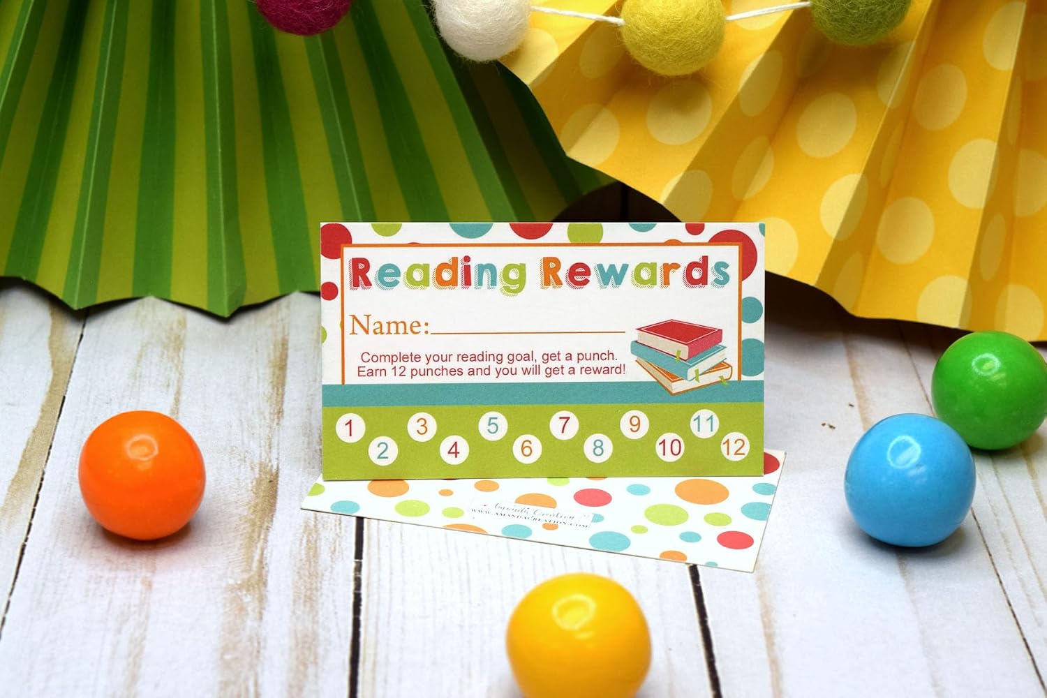 Reading Punch Cards for Classroom, 10 Double-Sided 2 x 3.5 Inch Goal Trackers with 12 Punches, Reading Reward Punch Cards for Students, Book Incentives, Teacher Tool, Made in USA by Amanda Creation image 2