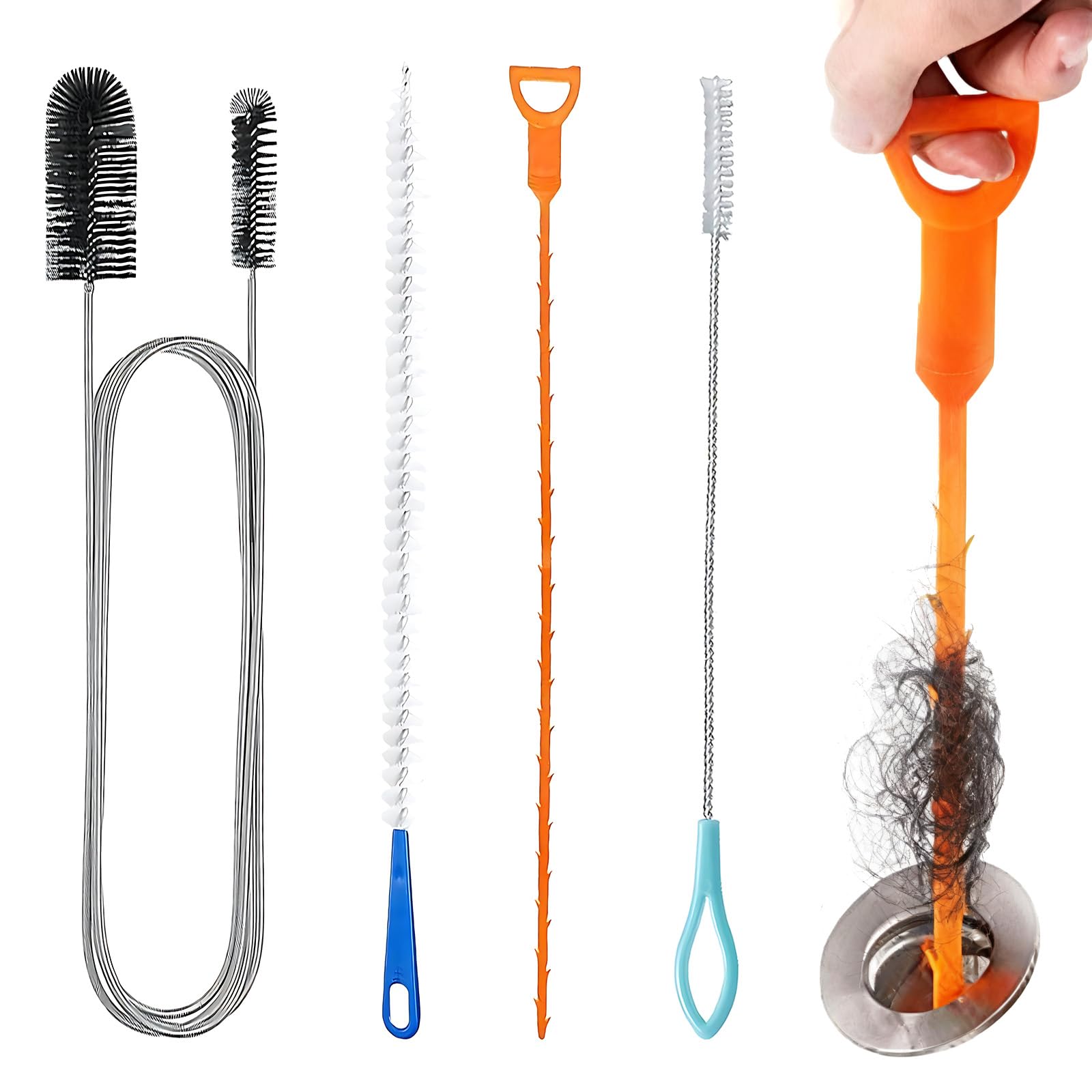 4PCS Drain Unblocker Cleaner Brush Tool, Shower Drain and Sink Unblocker, Multifunctional Plumbing Unclogger Tool for Bathroom Shower Kitchen Plug Hole - Reusable Rods