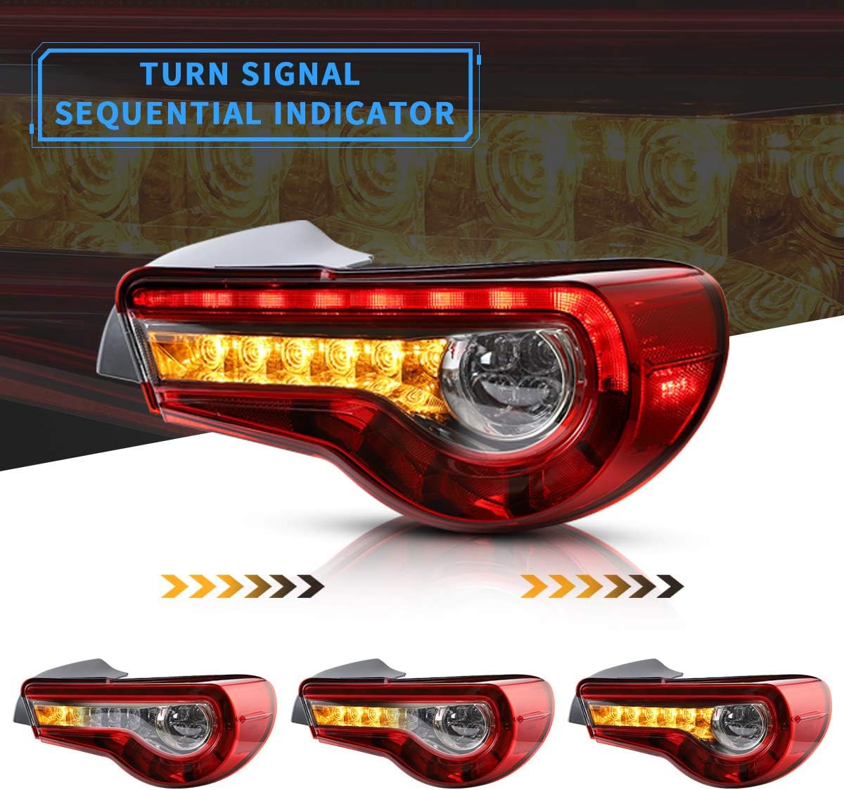 VLAND Led Tail lights Compatible with Scion Fr-s 2013-2016 Toyota86/ Subuaru Brz 2013-2020 with Amber Sequential, OE Style Rear Lamp Assembly Including Passenger& Driver Sides, Clear