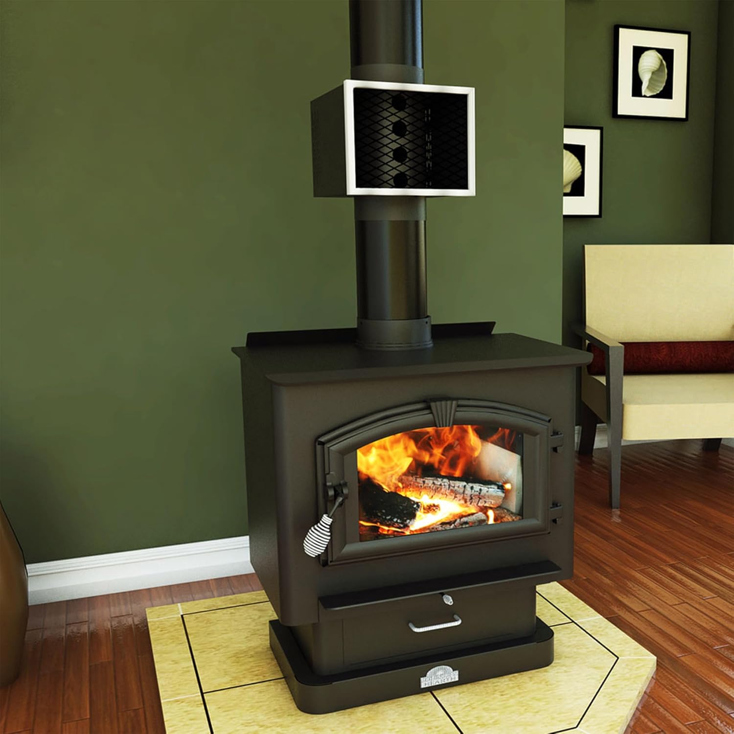 US Stove Company MH6 Easy to Install 6 Inch Miracle Heat Reclaimer Ultra Quiet Freestanding Wood or Coal Stove Furnace, Black