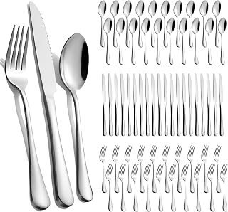 TININA 60-Piece Stainless Steel Silverware Set for 20 - Mirror Polished Forks, Spoons, Knives | Dishwasher Safe, Rust-Resistant Cutlery