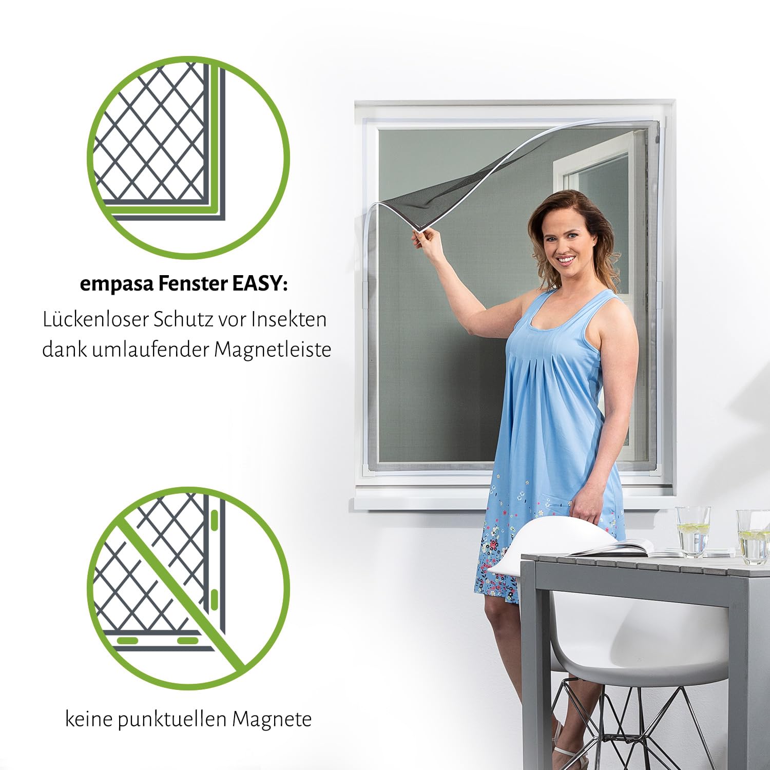 empasa Fliegengitter Magnet Fenster 'EASY 2.0' selbstklebendes Magnetfenster Insektenschutz flexibler Magnetrahmen mit umlaufendem Magnetstreifen, Farbe:weiß, Größe:60 x 80 cm