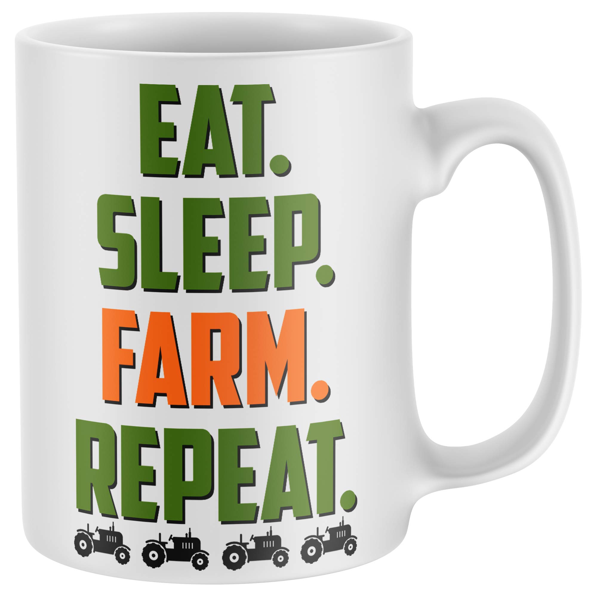 Purple Print House Men's White Eat Sleep Farm Repeat, Farming Gifts For Funny Mug, Novelty Mugs, Idea Grandad Dad Tractor Farmer, One Size
