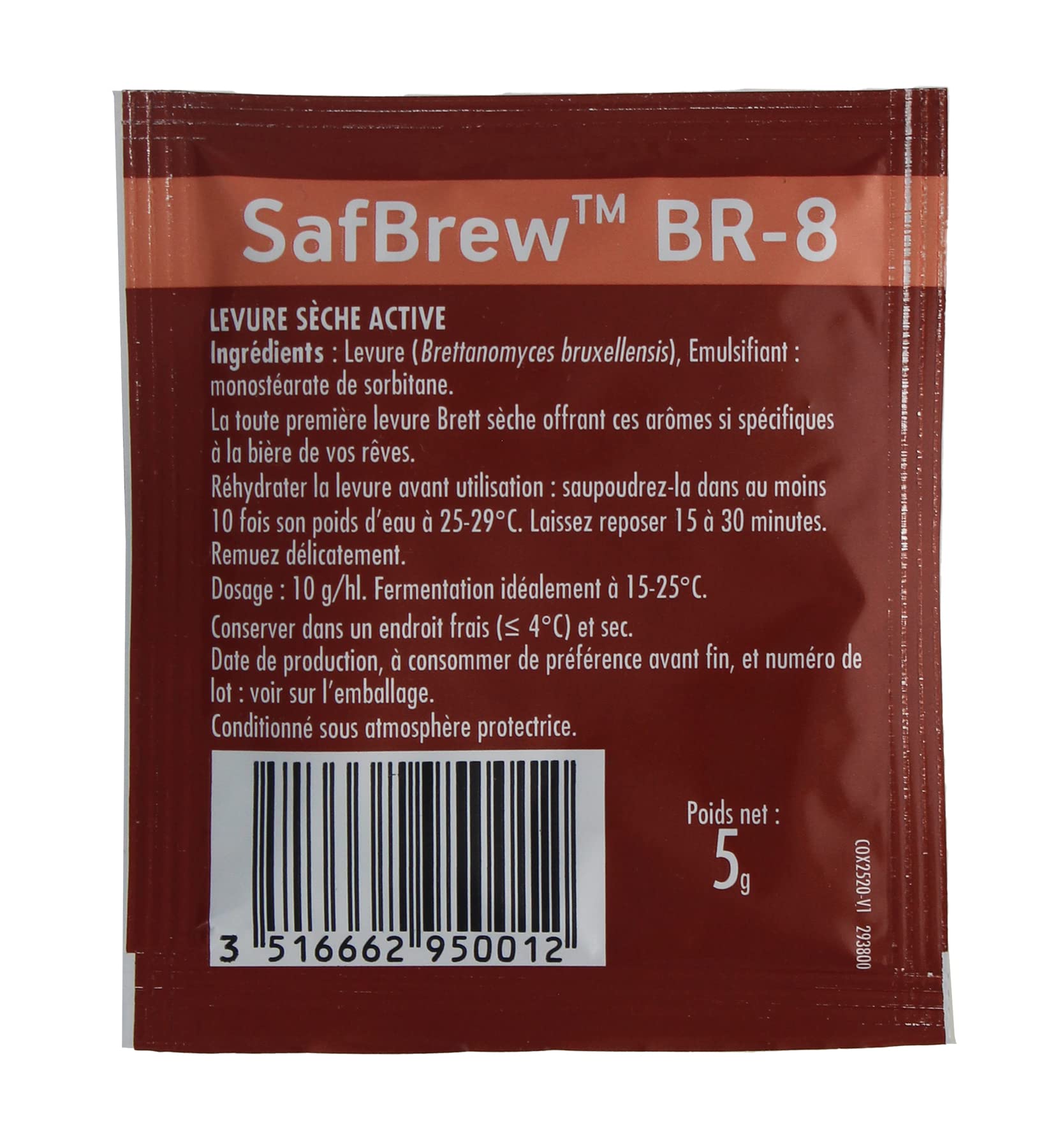 Fermentis SafBrew BR-8 Levadura Brettanomyces bruxellensis liofilizada para cerveza casera Fermentación secundaria en botella o barril Perfil Brett belga controlado