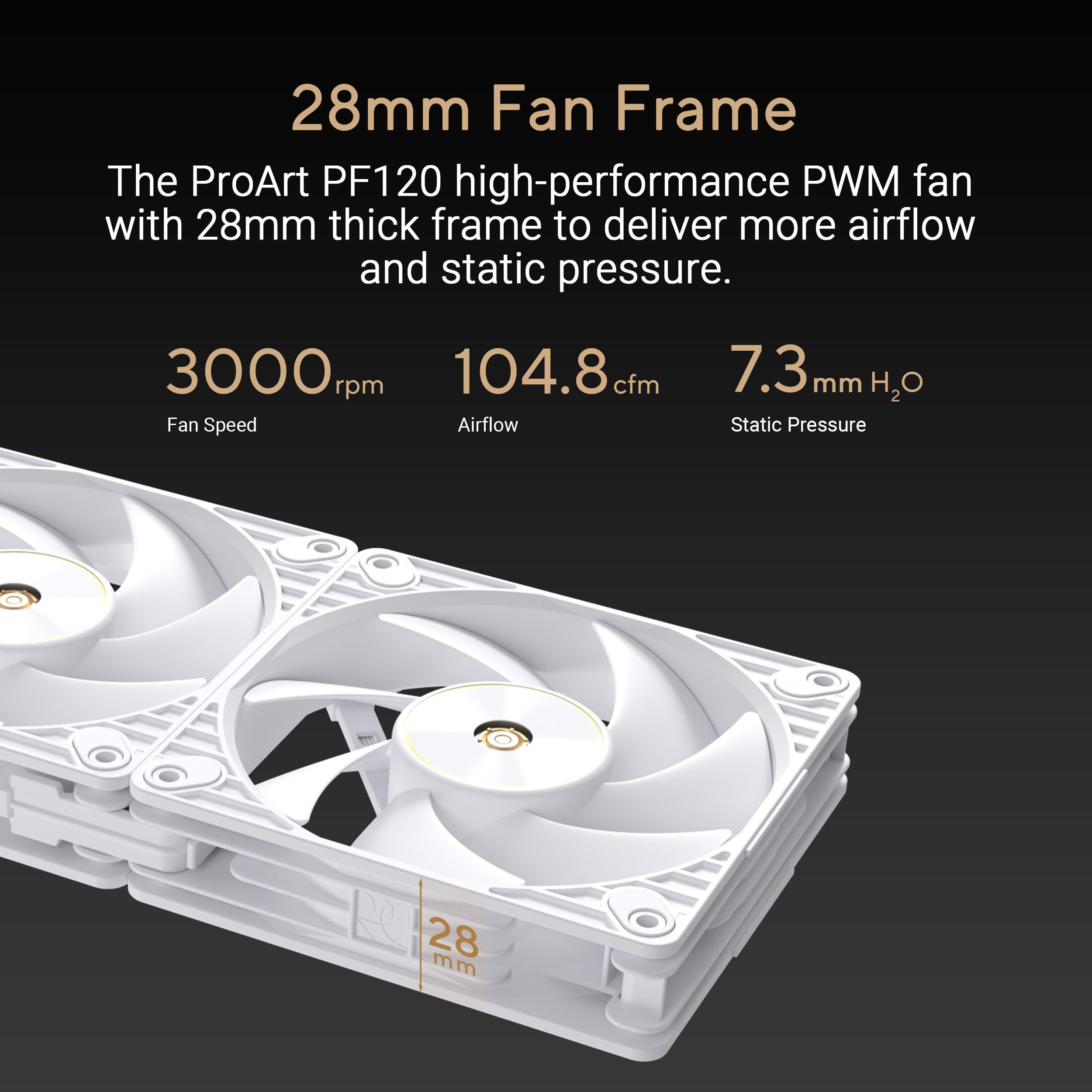 ASUS ProArt PF120 White Edition - Confezione da 3 ventole PWM da 120 mm, 3000 giri/min, flusso d'aria elevato/pressione statica, catena a margherita, controller