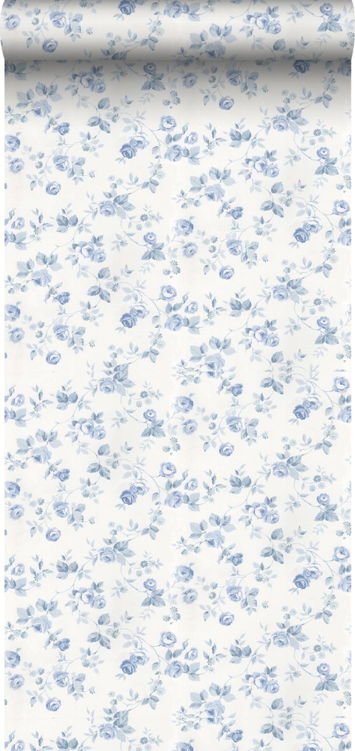 Papier peint fleurs bleu Sanders & Sanders 53 cm x 10 m pour salon
