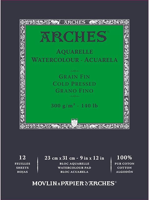 Arches A1795092 Bloc Enc 23x31 12H Aquarelle 100% Fine 300g Blanc NAT, White Natural