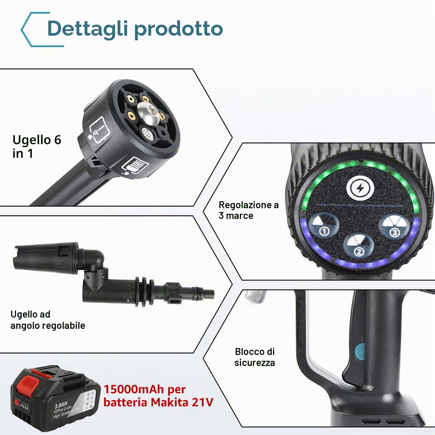 Idropulitrice a Batteria, 21V Max 200 Bar Idropulitrice Portatile con Batterià da 3,0Ah, Press & Clean Pistola Lavaggio con Display LCD di Potenza e 3 Velocità (Nero con 2 Batteria)