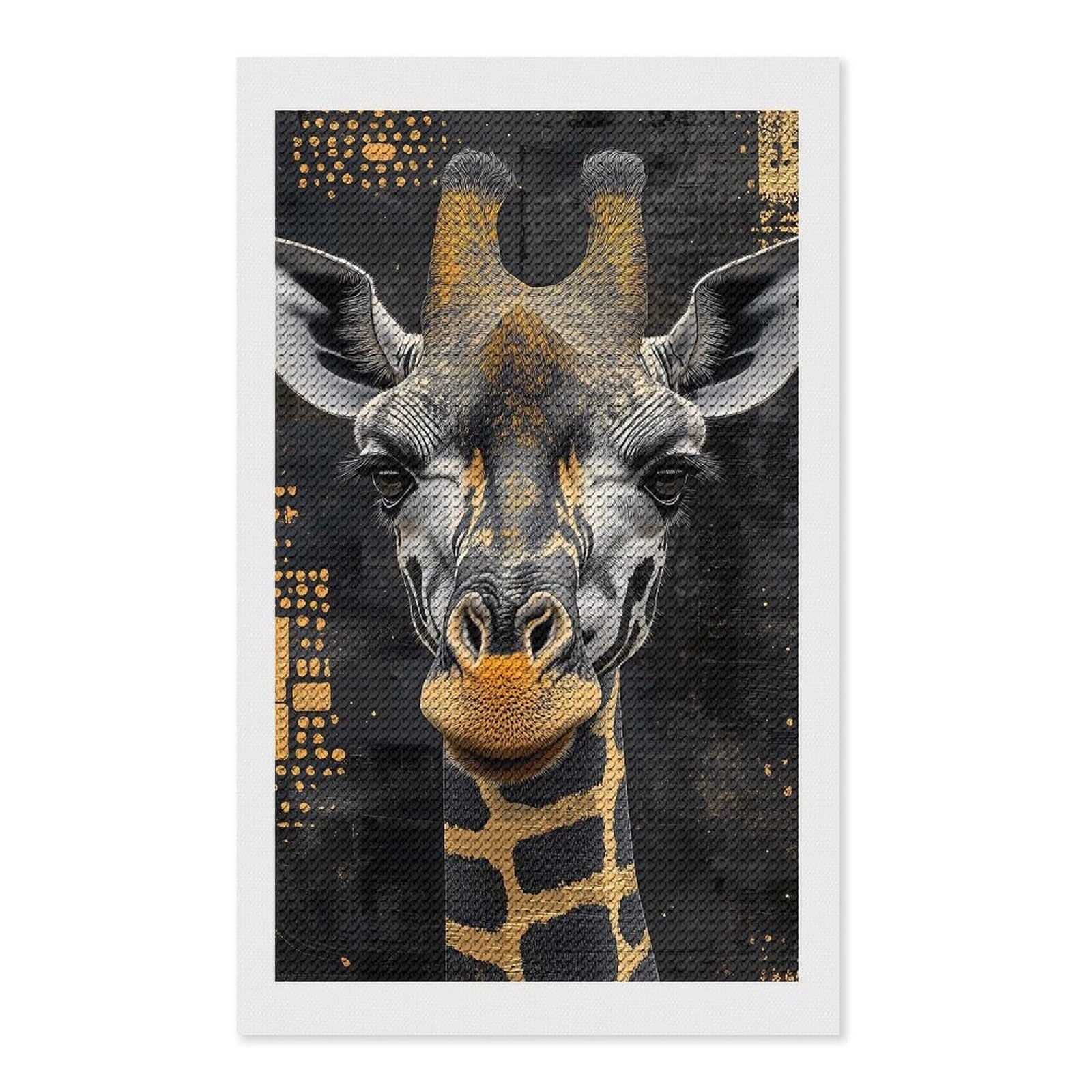 Junmoney Giraffe Portrait in Gold Animal DIY Diamond Art Canvas Kit 12"x20", Relaxing DIY, Sparkling Crystal Beads, Vintage Style Decor, Holiday Gift Idea