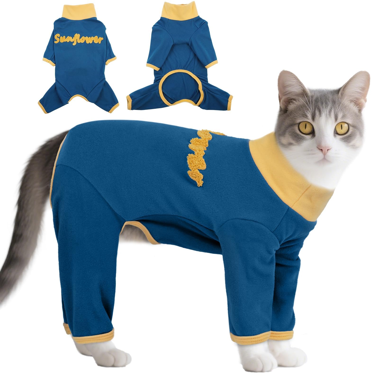 T'CHAQUE Sticky Hair Cat Onesie Pajamas, Soft Long Sleeve Cat Clothes, Anti-Shedding, Surgery Recovery Suit, Wound Protection & Preventing Licking,