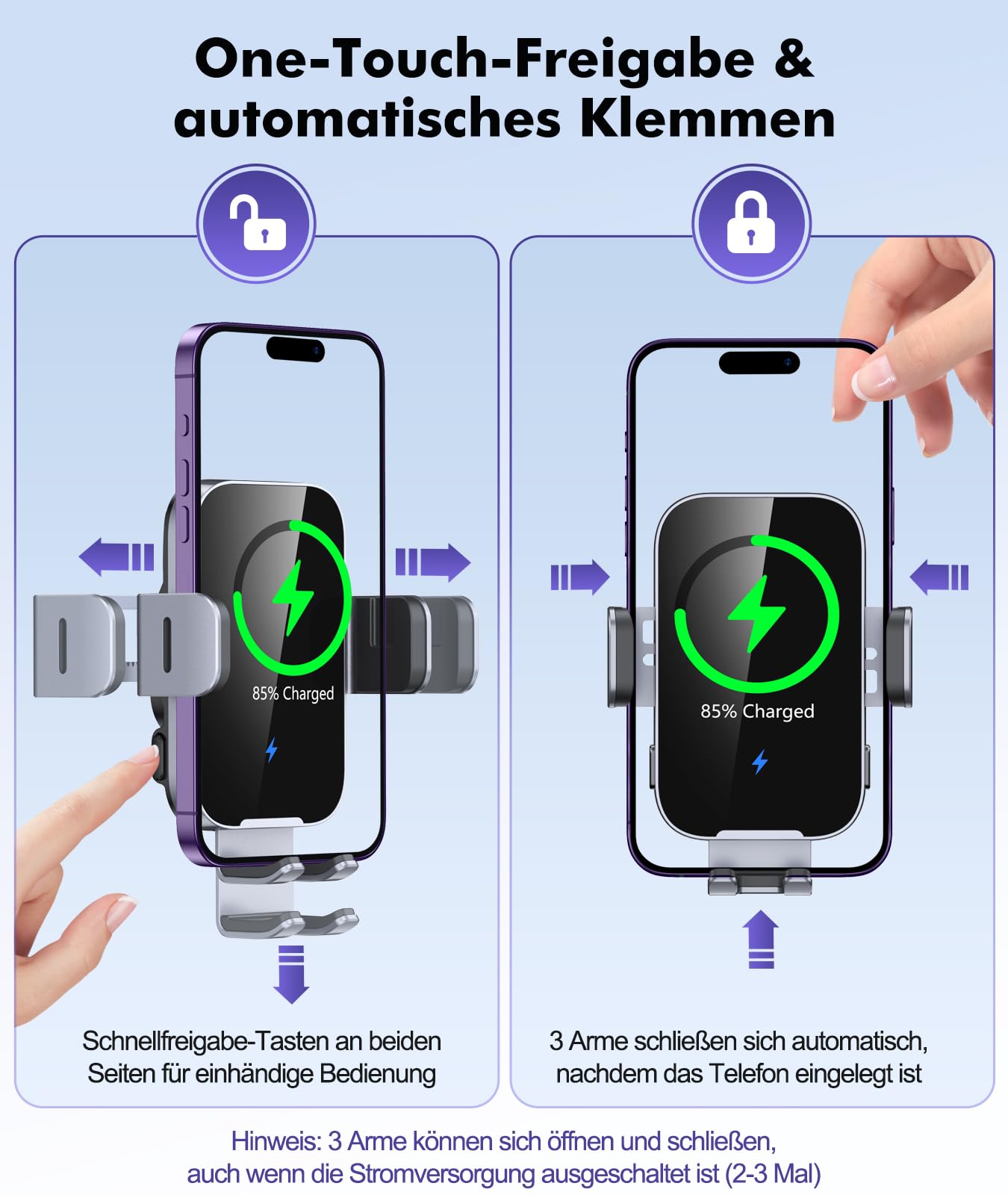 ISEYOU Handyhalterung Auto mit Ladefunktion, [360° Automatische Klemmung] 15W Wireless Charger Auto, Induktive Ladestation Auto Kfz Ladegerät Zubehör für 4,7"-6,9" Telefon, für iPhone 17 Samsung
