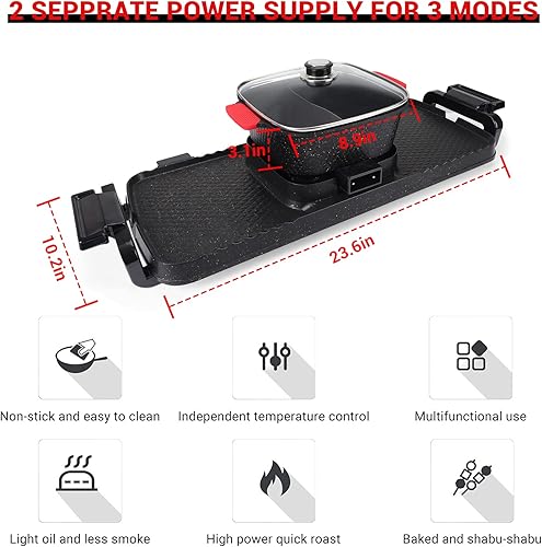 Miniatura 2 de Barbacoa Hot Pot 2 en 1, barbacoa coreana interior, Shabu Shabu Shabu de doble control, olla caliente con parrilla, estufa multifunción sin humo