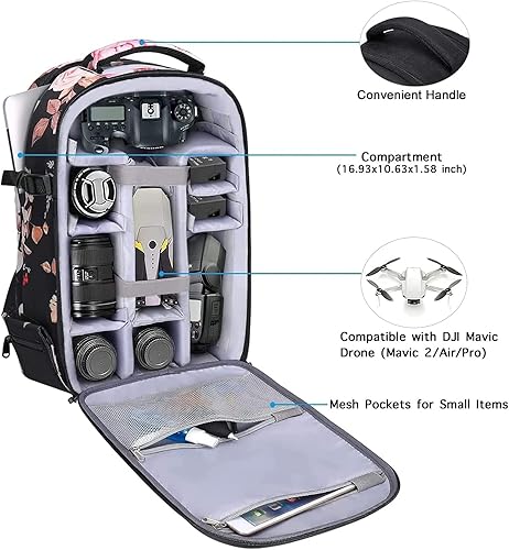 Miniatura 2 de MOSISO Mochila para cámara, DSLRSLRsin espejo, bolsa para cámara de fotografía de peonía, funda rígida impermeable con soporte para trípode y