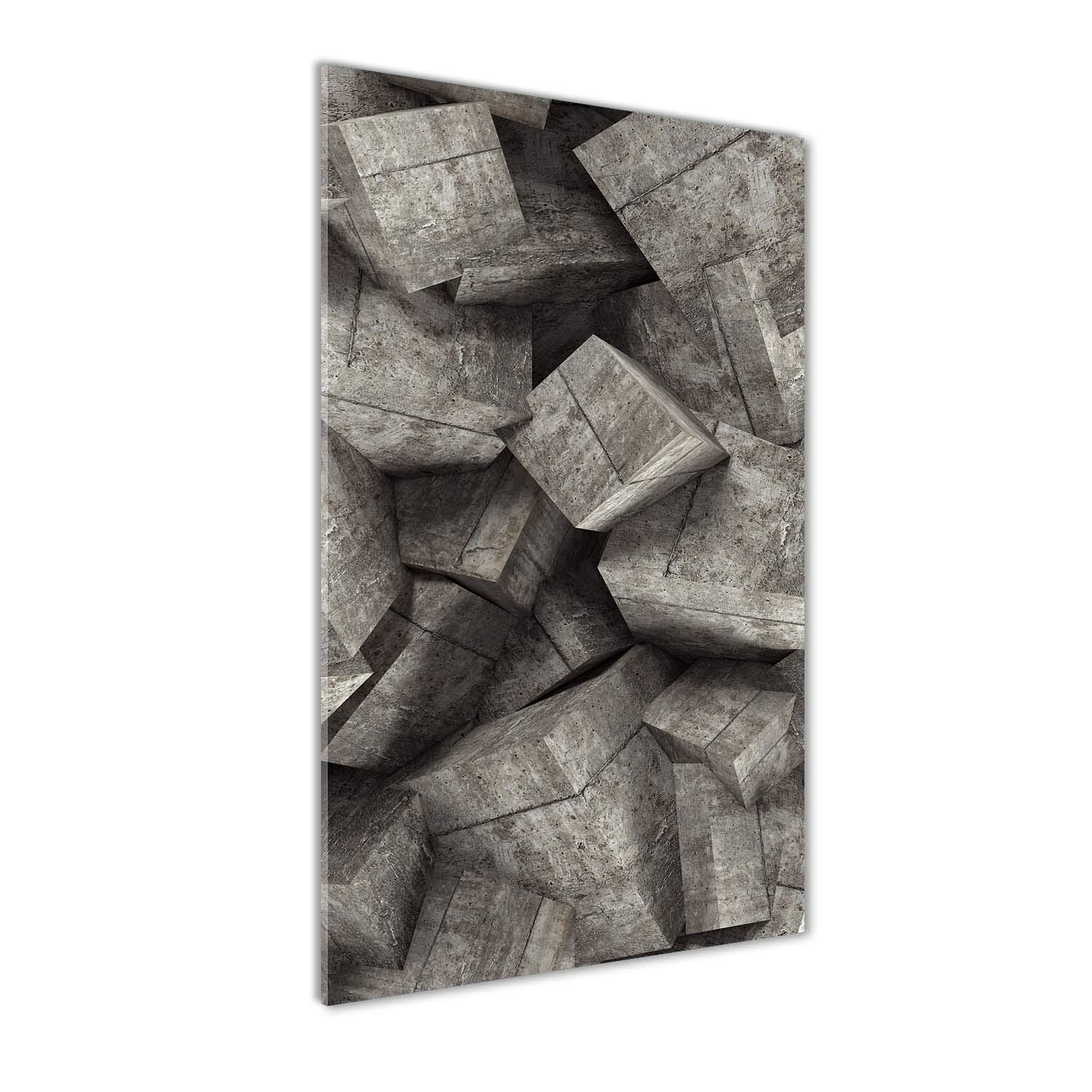 Peinture sur verre trempé 70x140 cm tableau cubes de béton gris moderne Tulup
