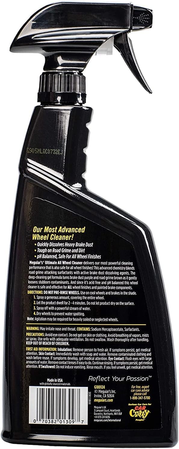 Meguiar's Meguiar's Ultimate All Wheel Cleaner Iron Remover 709ml, Changes Colour as it Cleans! - G180124EU, Brown,Purple in use