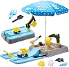 Kids Excavator Sandbox with Umbrella & Cover, Construction Sandbox Set with Beach Toys & Dump Truck, Outdoor Educational Play Set for Toddlers Ages 3-12