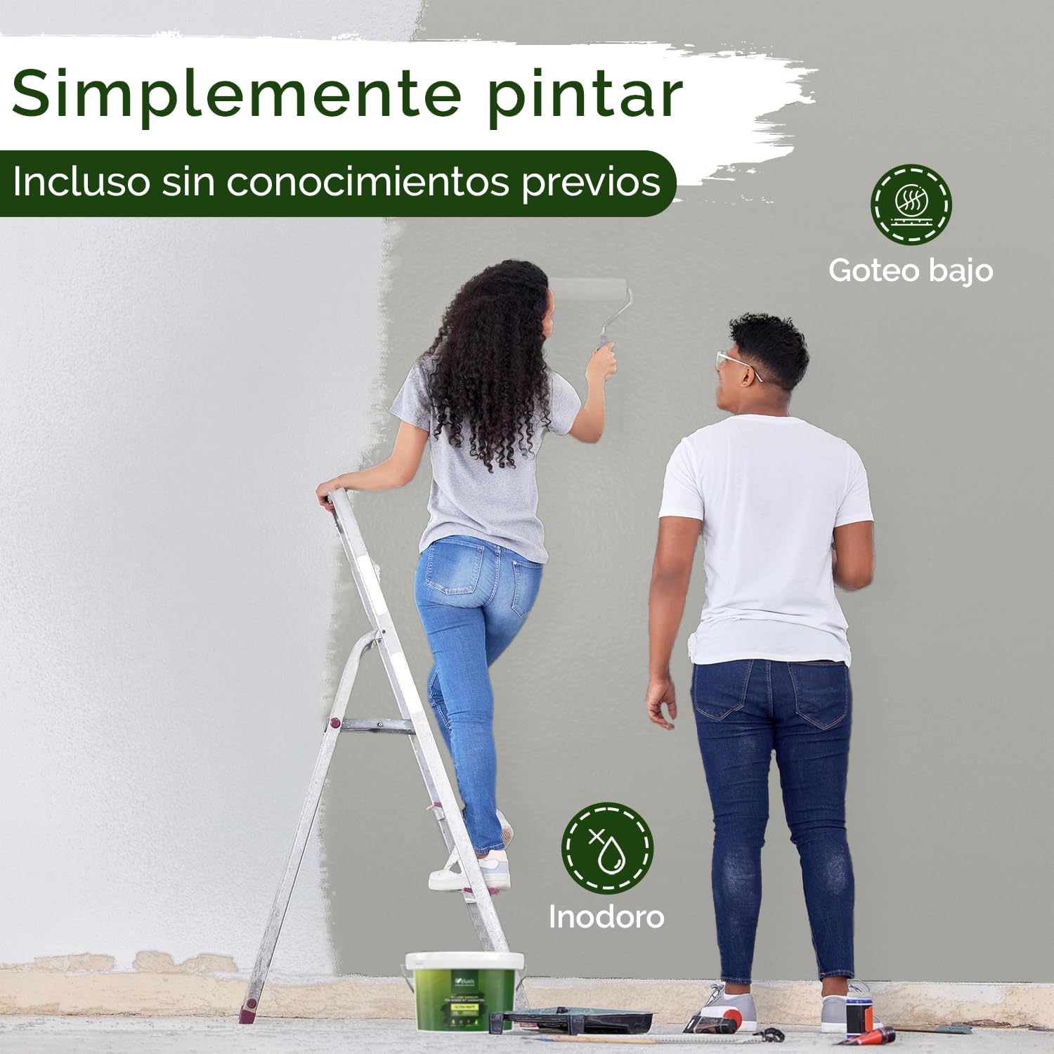 Pintura de pared ecológica para interiores - 5 litros y opacidad clase 1, sin vetas, antigoteo y ecológica, sin COV - (Shady Sugar)