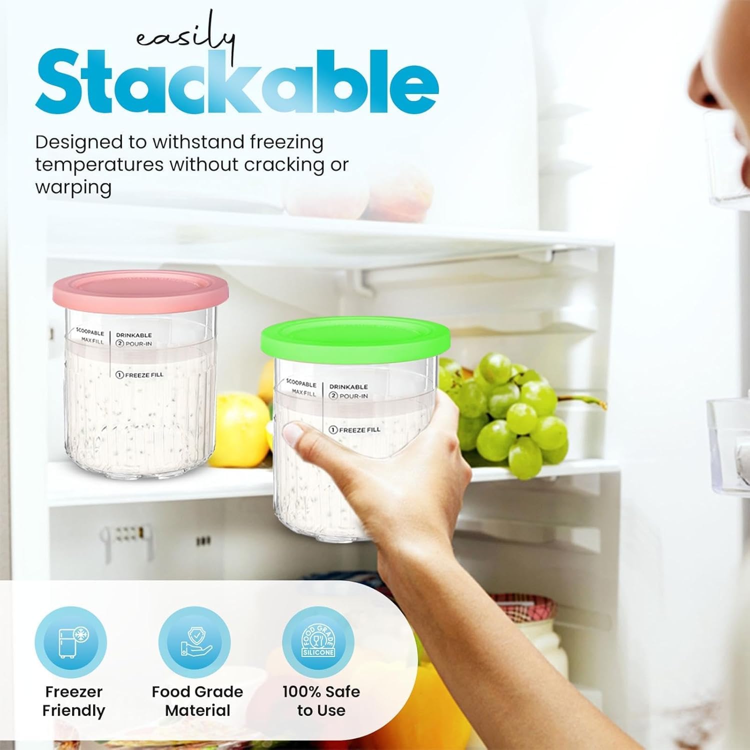 4 Stück Container for Ninja Creami Deluxe Pints,Replacement for Ninja Creami Deluxe Pints and Lids,Tubs Accessories for NC500 NC501 Series, BPA-Free 24 oz