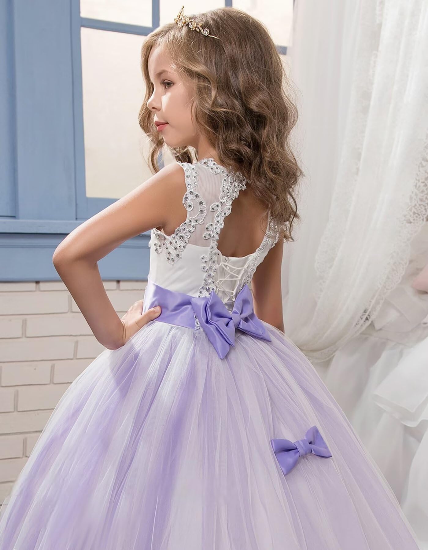 Spitze Applique Blumenmädchen Kleider Puffy Prinzessin Pageant Kleider für Kinder Tüll Ballkleid