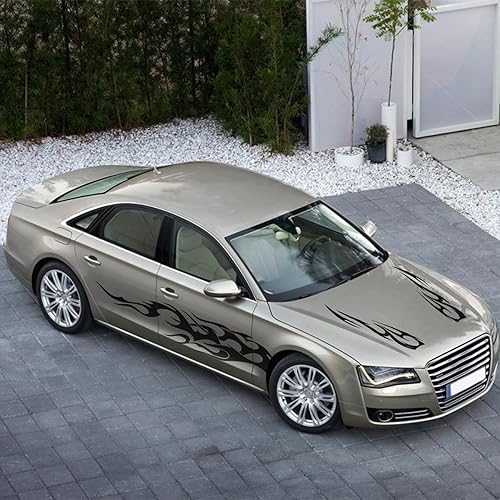 Miniatura 6 de RUIANTE 4 PCS Calcomanías Universales de Rayas Laterales para Carrocería de Carreras, Decoración de Capó y Puertas Laterales con Patrón de Llamas,