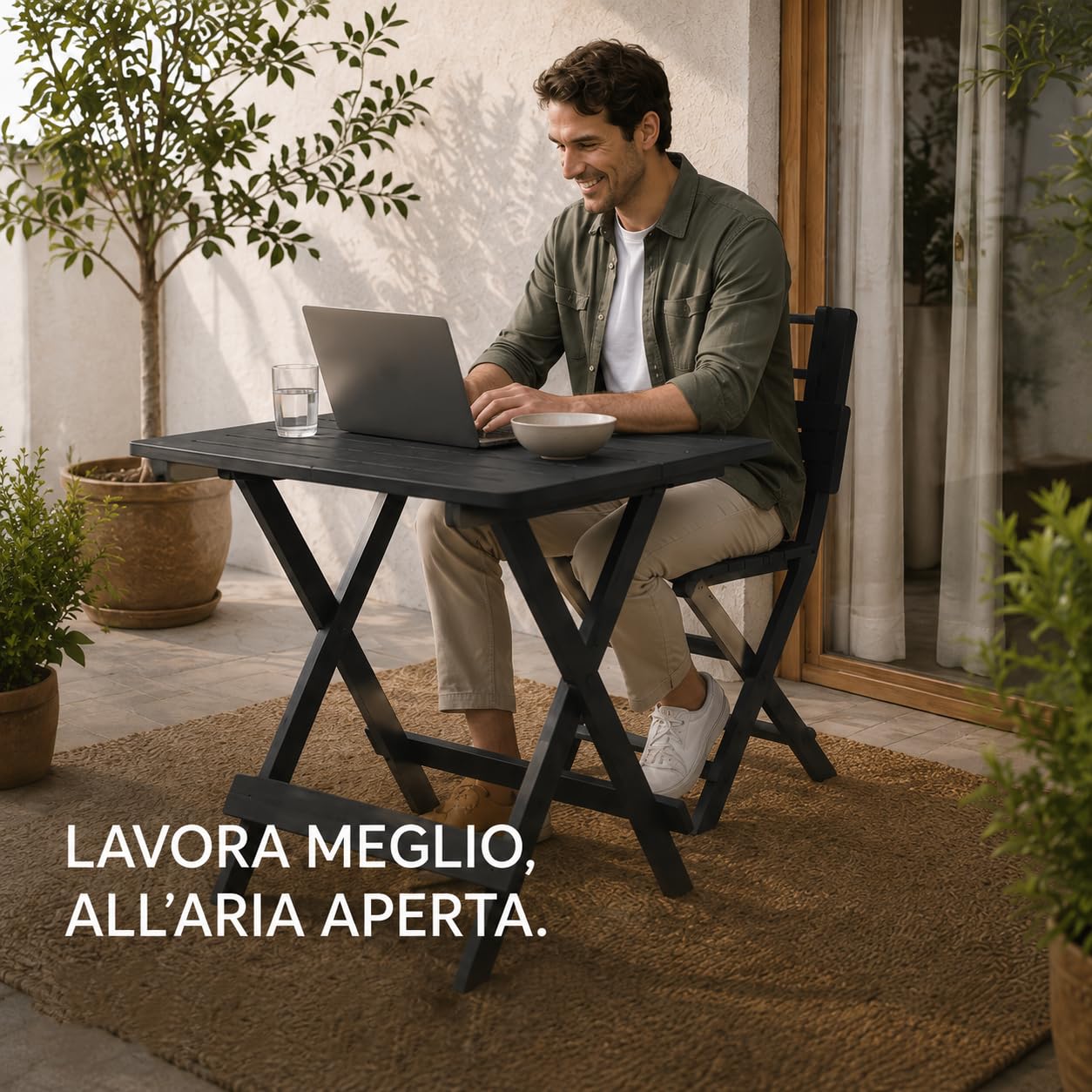 Tavolo da Giardino in Plastica Pieghevole Antracite 80x72xh70 cm Maury