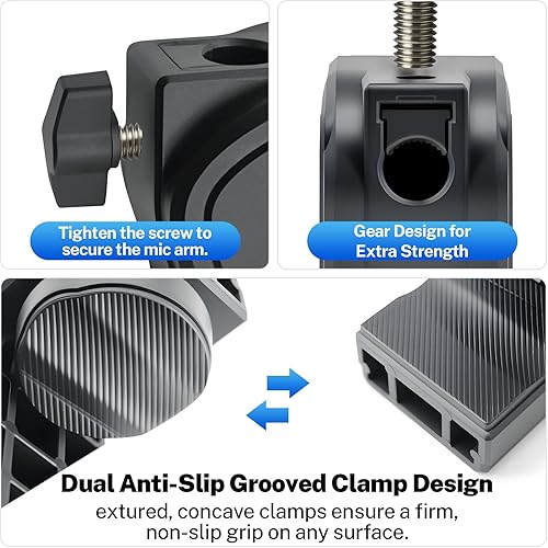 Miniatura 4 de Soporte para micrófono, soporte de micrófono de escritorio flexible de cuello de cisne de 20 pulgadas, adaptador de tornillo de 38 a 58 pulgadas,