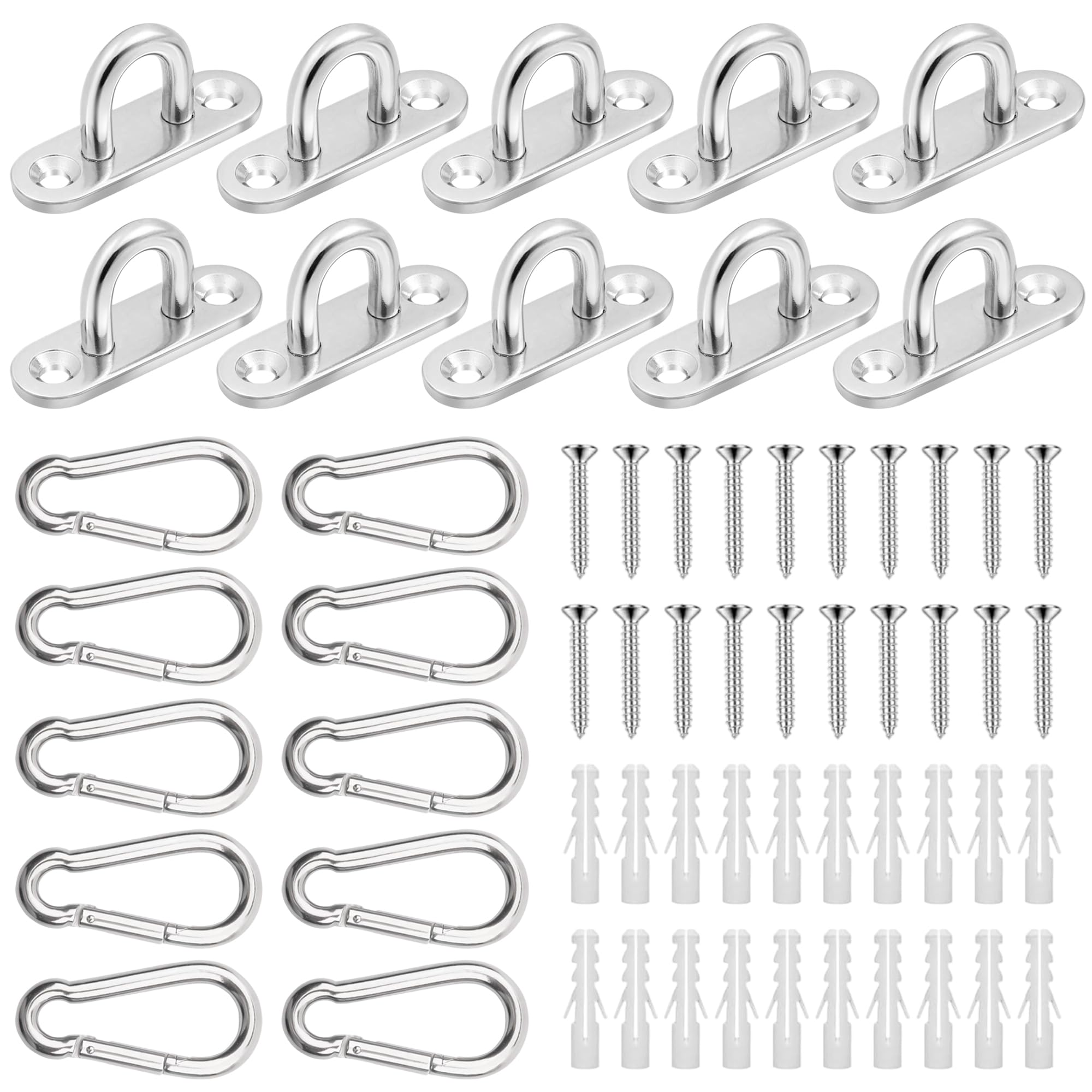 10 piastre per occhi in acciaio inox con occhiello M5, gancio di fissaggio con moschettone in acciaio inox, occhielli per fissaggio a parete, soffitto
