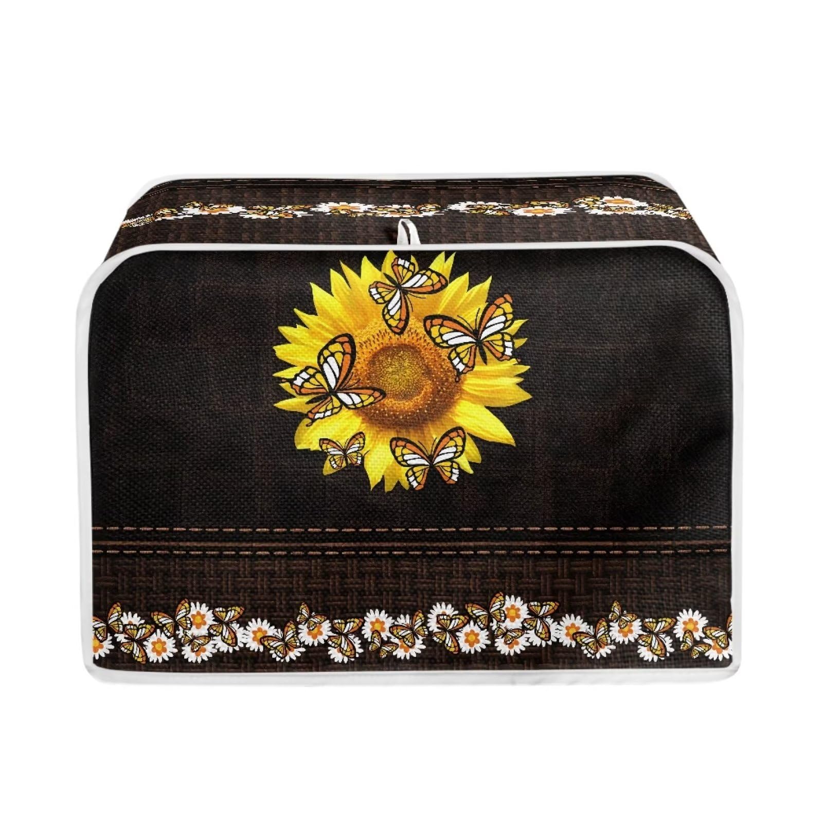 Psesaysky Butterfly Sunflower Toaster Covers Dust Cover Compatible with Most 4 Slice Toasters, Kitchen Accessories Decor to Keep Clean & Safe Bakeware Protector