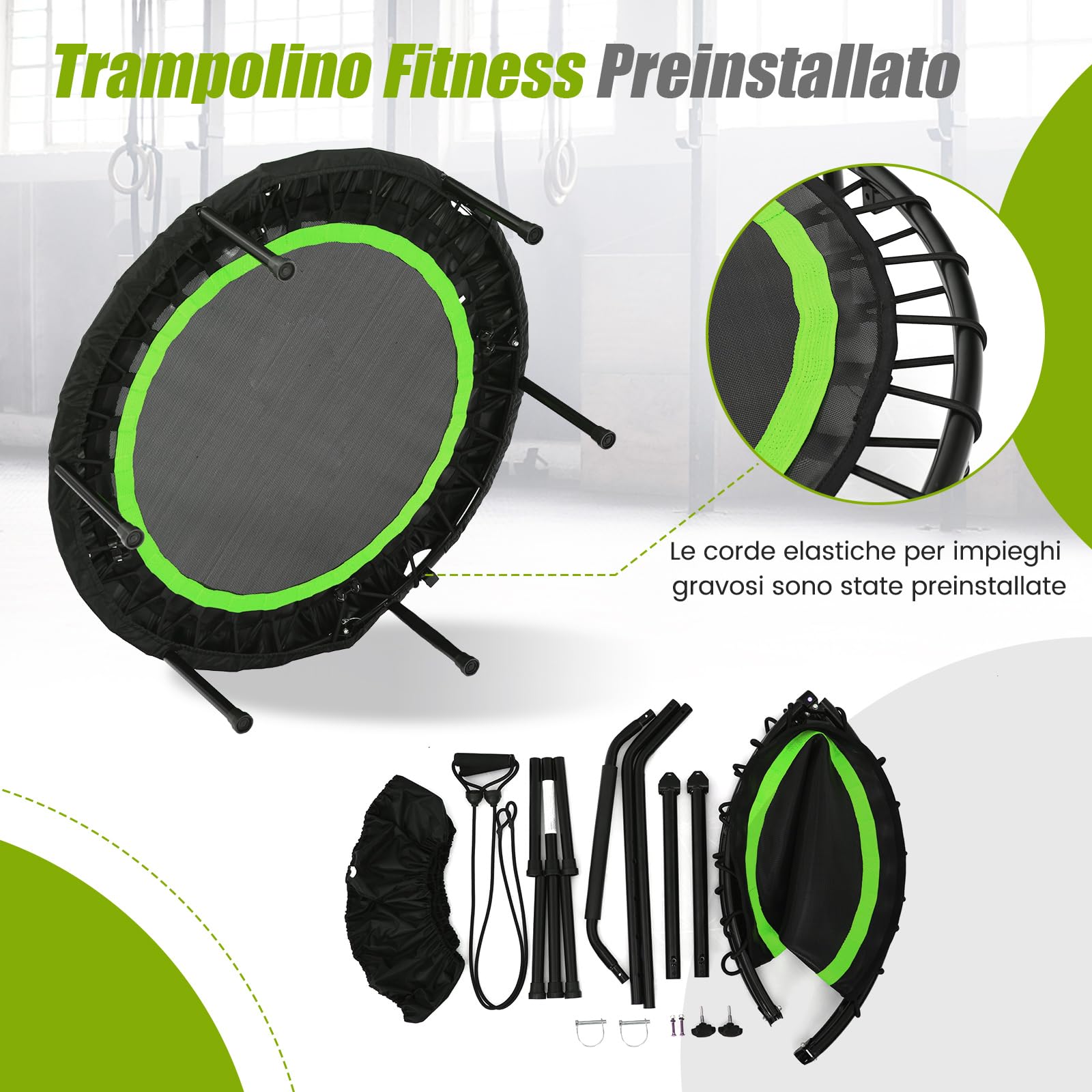 Mini Trampolino Pieghevole, Trampolino Fitness Per Adulti E Bambini Con Maniglia Regolabile In 4 Altezze Capacit Di Carico 150 Kg 40416963