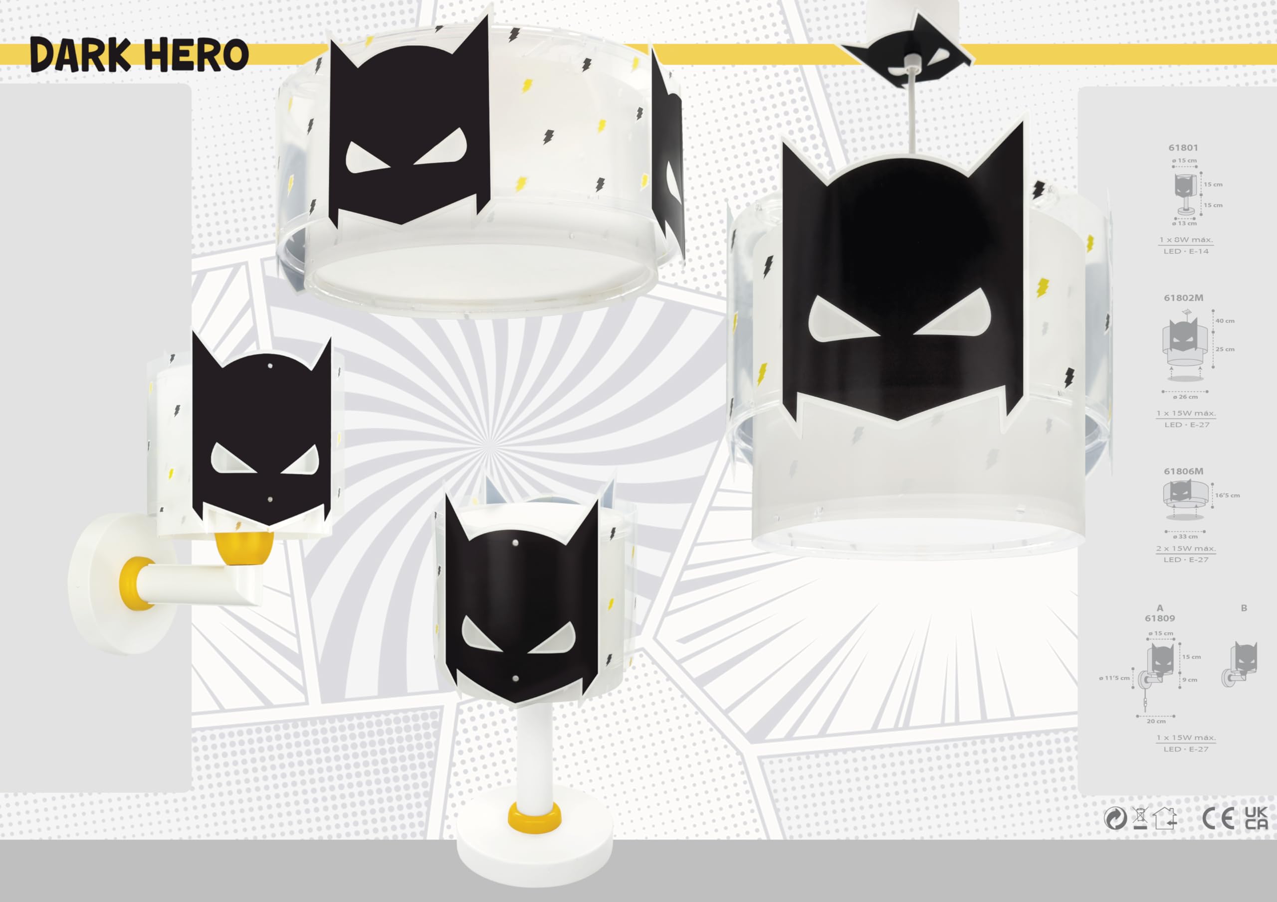Dalber Kinder Pendelleuchte Dark Hero Superheld 61802M, Rosa | Hängelampe; Deckenleuchte; Kinderzimmer; E27 - 1 x 15W