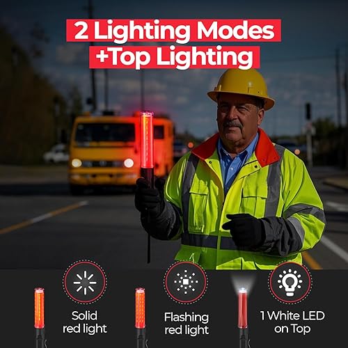 Miniatura 4 de Varita de tráfico recargable, luz de bastón de control de tráfico de 10 pulgadas con 3 modos intermitentes y 1 LED blanco en la parte superior,