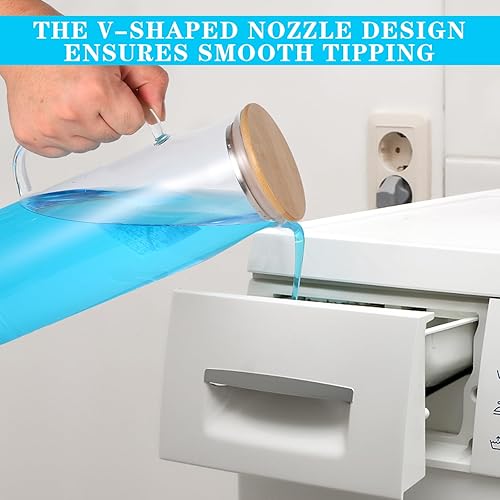 Miniatura 7 de Juego de dispensador de detergente de vidrio para ropa con tapas y asas de bambú, elegantes recipientes recargables de 50 onzas para organización de