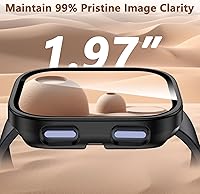 Vista 5 de EWUONU Paquete de 2 fundas compatibles con Amazfit Bip 6, protector de pantalla de vidrio templado con cubierta de policarbonato duro, a prueba