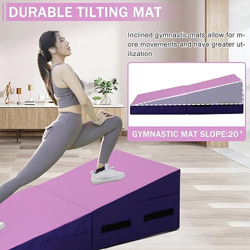 Miniatura 7 de NFPSHOP Colchoneta de cuña de gimnasia inclinada para gimnasio en casa, tapete plegable de cuña de queso, forma de habilidad para niños y adultos,