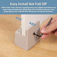 Vista 3 de Elevadores de cama con abrazadera de tornillo ajustable, se adapta a grosor de marco de muebles de 0 a 1.5 pulgadas, elevación en altura de 2