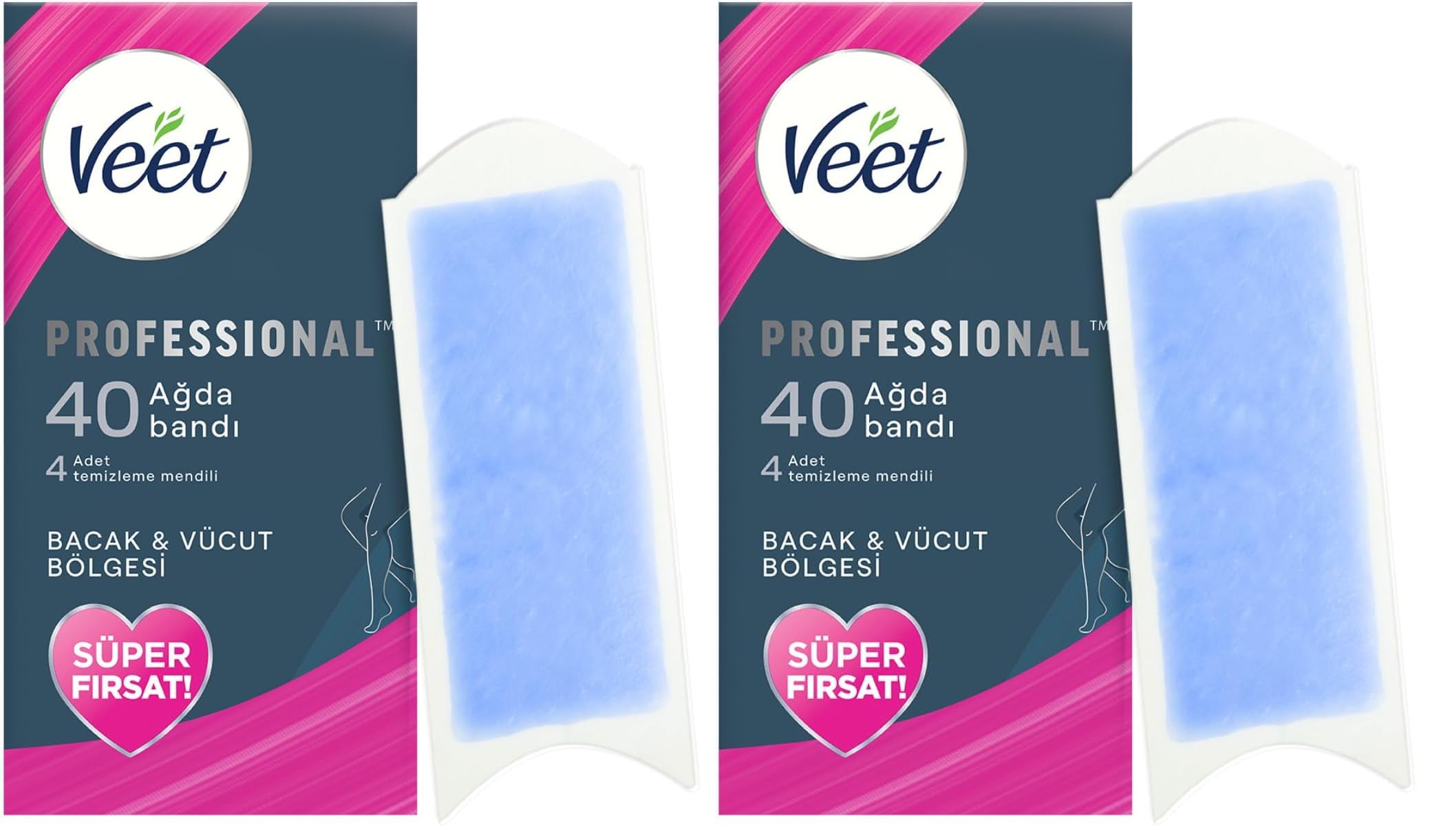 Veet Professional Hassas Ciltler İçin Ağda Bandı, Bacak ve Vücut Bölgesi, 40'lı Süper Fırsat Paketi (2 paketi)