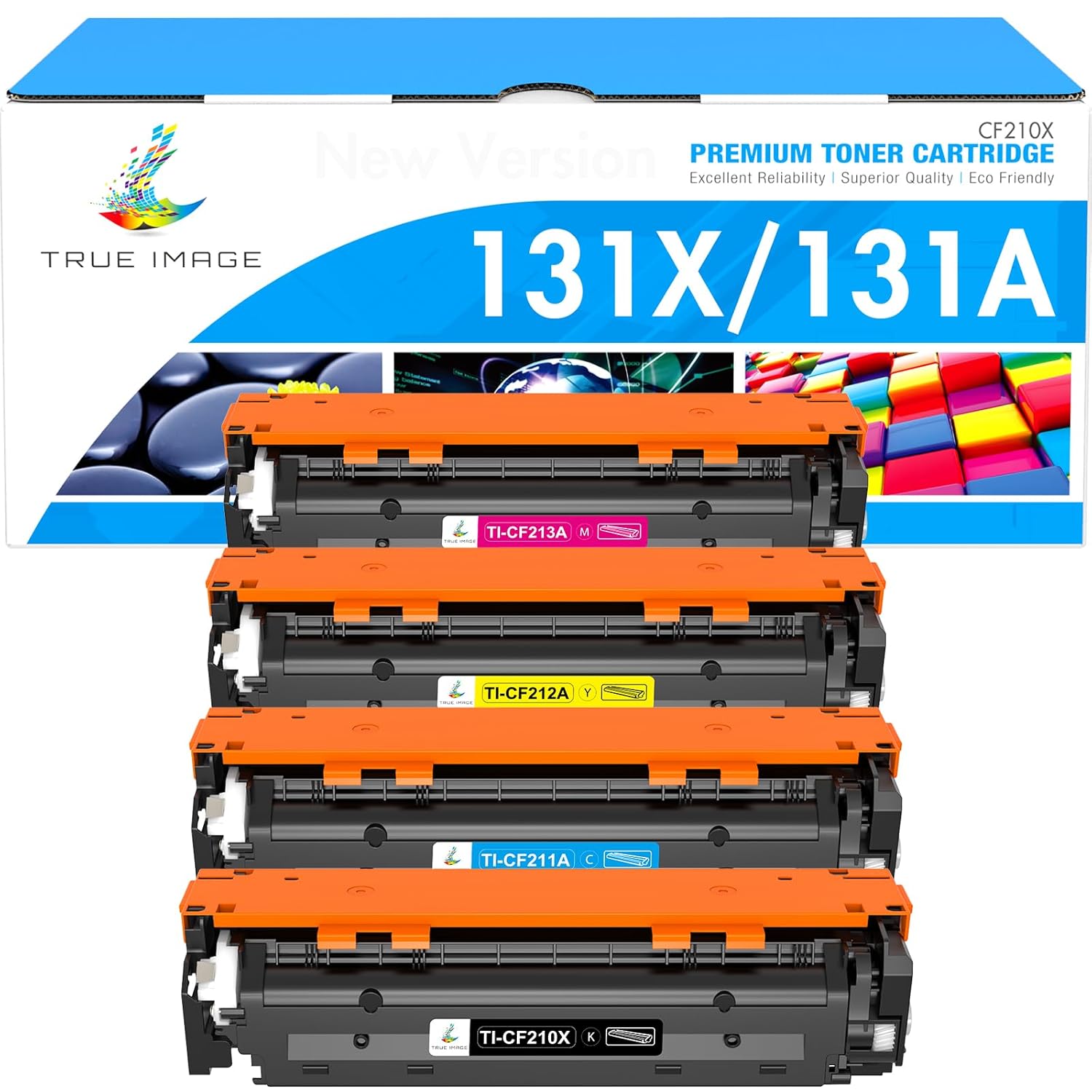 TRUE IMAGE Compatible Toner Cartridge Replacement for HP 131X 131A M276nw CF210X for HP Laserjet Pro 200 Color MFP M276nw M251nw M276n M251n Printer Ink (Black Cyan Yellow...