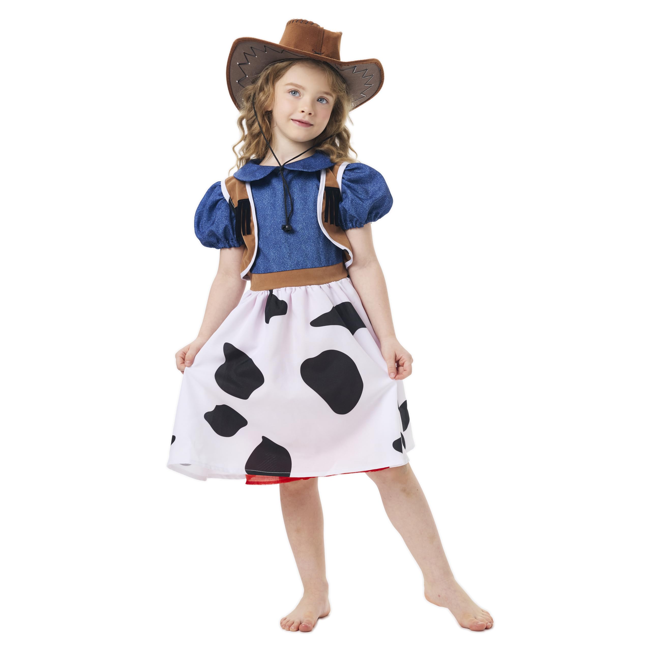AENEY 2PCS Girls Cowgirl Outfit, Kids Jessie Costume with Wild West Hat Halloween Cosplay Fancy Dress Up (Large, 130cm) - Image 4