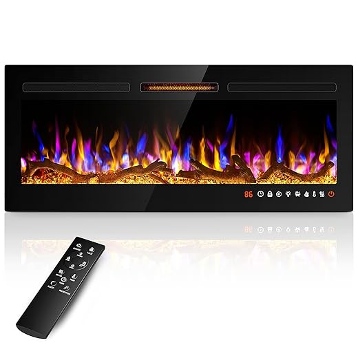 ALPACA 42" Slim Electric Fireplace Recessed and Wall Mounted,Wall Fireplace and Freestanding Linear Fireplace, with Remote Control,13 Adjustable Flame Color and 5 Brightness, 750W/1500W