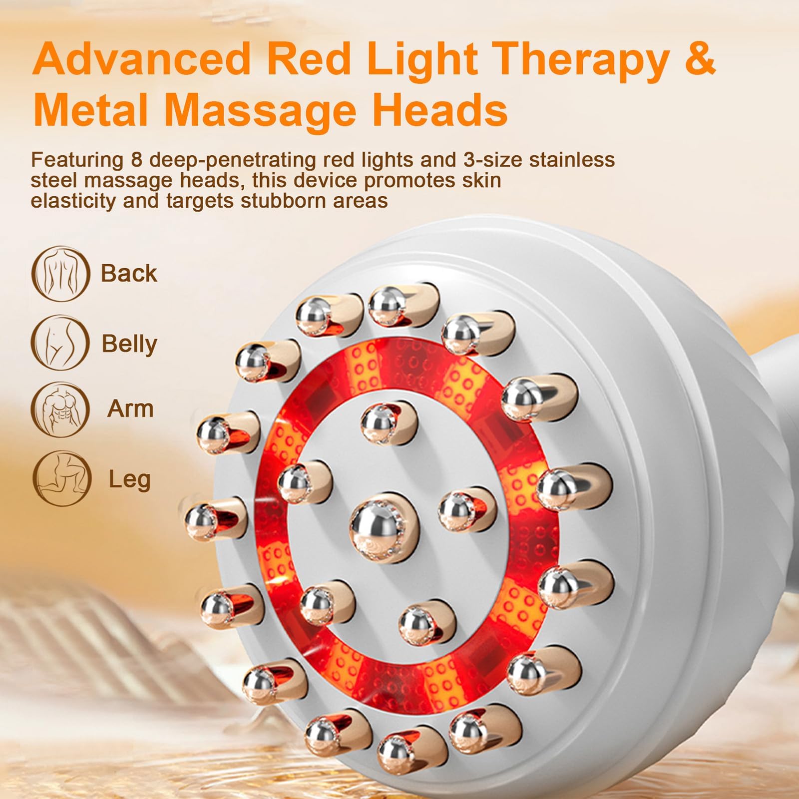 ZY ZERYEW Masajeador de drenaje linfático de mano 3 en 1 con luz roja, calor y vibración, herramienta de masaje anticelulítica inalámbrica para relajación corporal, 3 modos y 9 velocidades para